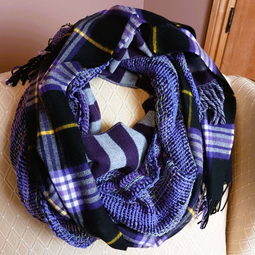 FALL WINTER 3 scarf cozy warm wraps Mauves Purples Greys various textures EUC